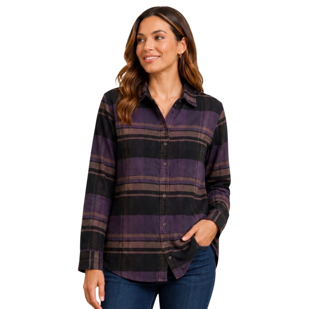 NWT Mountain Hardwear Dolores Flannel Long Sleeve Shirt Purple Plaid Small
